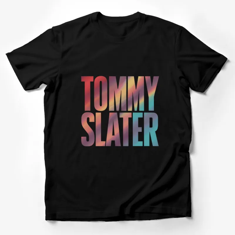 Tommy Slater Colorful Gradient Text Design T-Shirt, Unisex Graphic Tee, Trendy Fashion Top Male T-Shirt