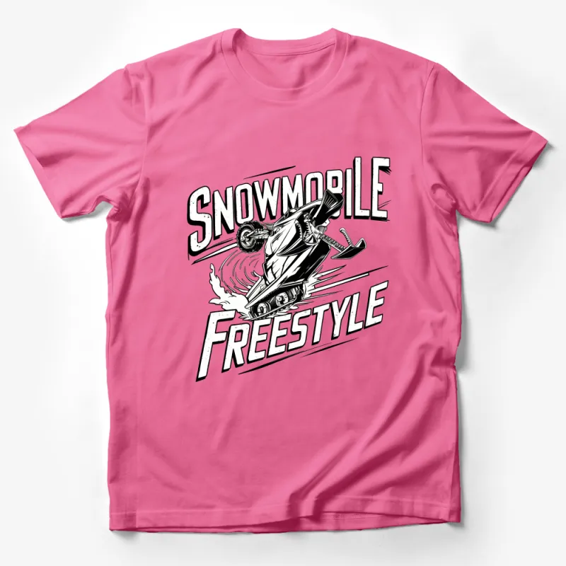 Snowmobile Freestyle Graphic Tee, Black and White Extreme Sports T-Shirt, Winter Motorized Sports Top Male T-Shirt