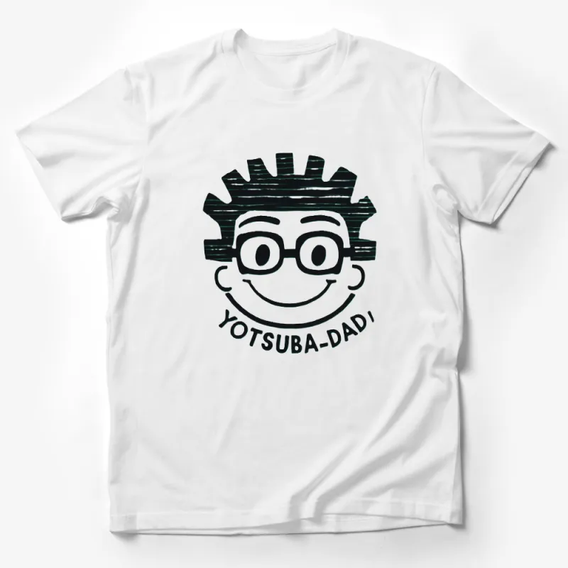 Yotsuba-Dad Cartoon Face Graphic T-Shirt, Unisex Black and White Tee, Fun Casual Wear Male T-Shirt