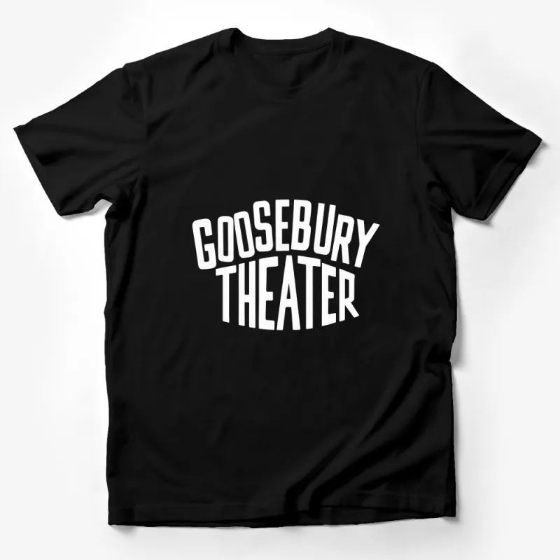 Goosebury Theater Logo T-Shirt, Minimalist White Text Design, Soft Cotton Tee, Unisex Male T-Shirt