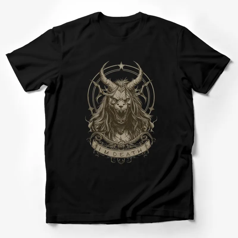 Gothic Demon Skull T-Shirt, Dark Fantasy Horned Beast Tee, Unisex Graphic Horror Shirt Male T-Shirt