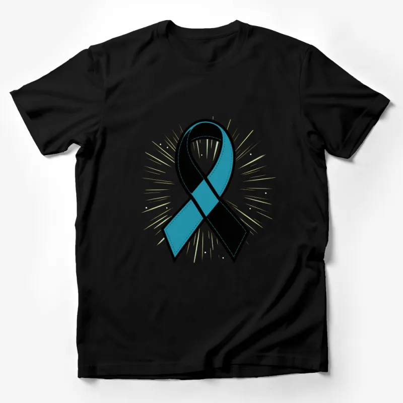 Awareness Ribbon T-Shirt, Teal and Black Tribute, Support Cause, Unisex Adult Apparel Male T-Shirt