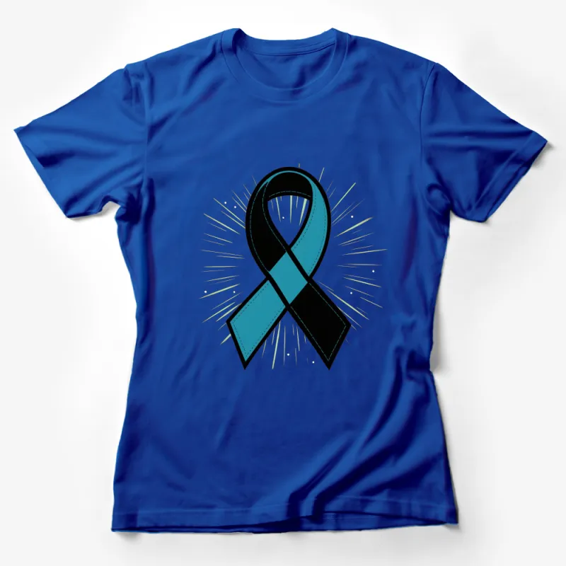 Awareness Ribbon T-Shirt, Teal and Black Tribute, Support Cause, Unisex Adult Apparel Female T-Shirt