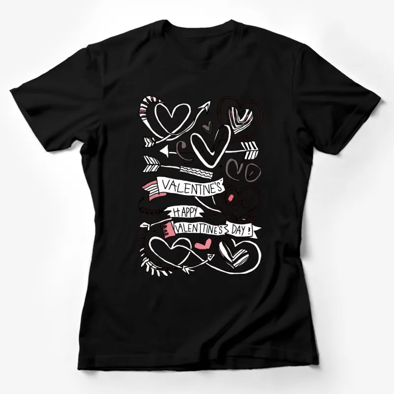 Valentine's Day Love Hearts and Arrows Graphic T-Shirt, Romantic Casual Wear Female T-Shirt