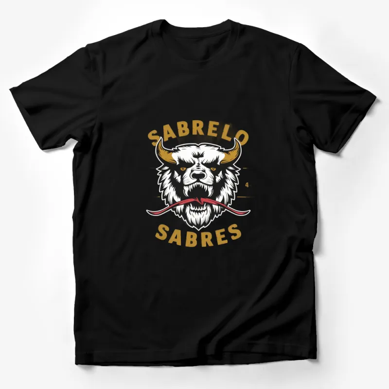 Sabretooth Sabres Mascot T-Shirt, Vintage Sports Team Logo Tee, Graphic Bison Design Unisex Top Male T-Shirt