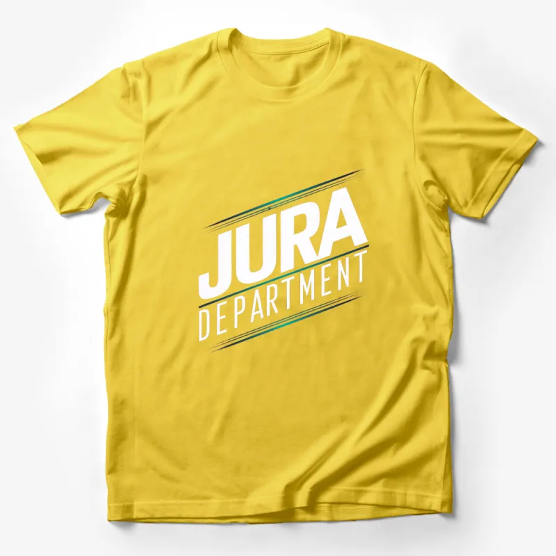 Jura Department Modern Logo T-Shirt, Stylish Unisex Graphic Tee, Casual Fashion Top, Bold White and Silver Design Male T-Shirt