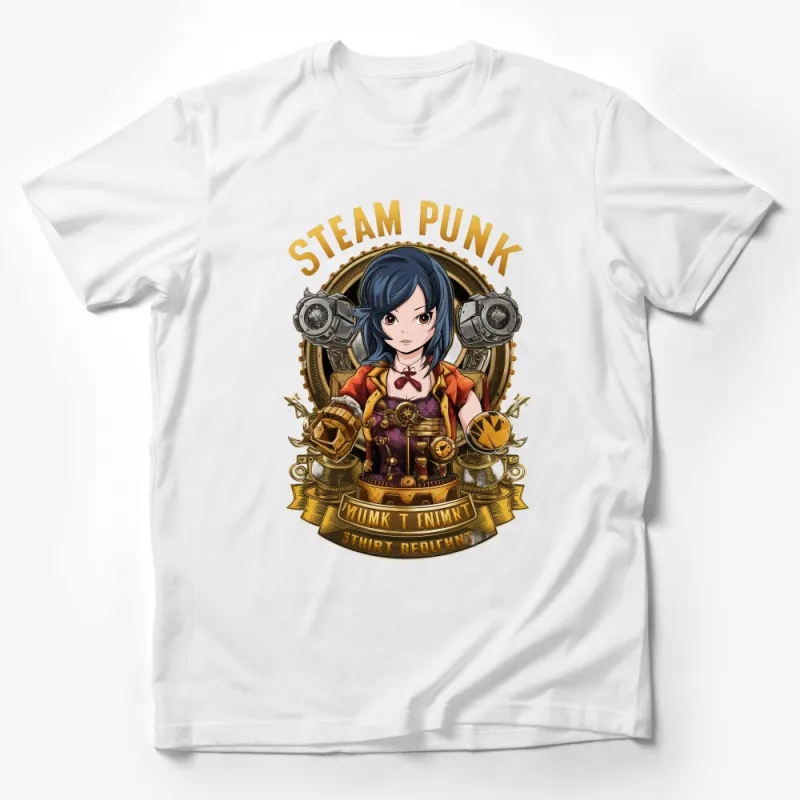 Steampunk Anime Girl T-Shirt, Vintage Sci-Fi Mechanical Design Tee Male T-Shirt