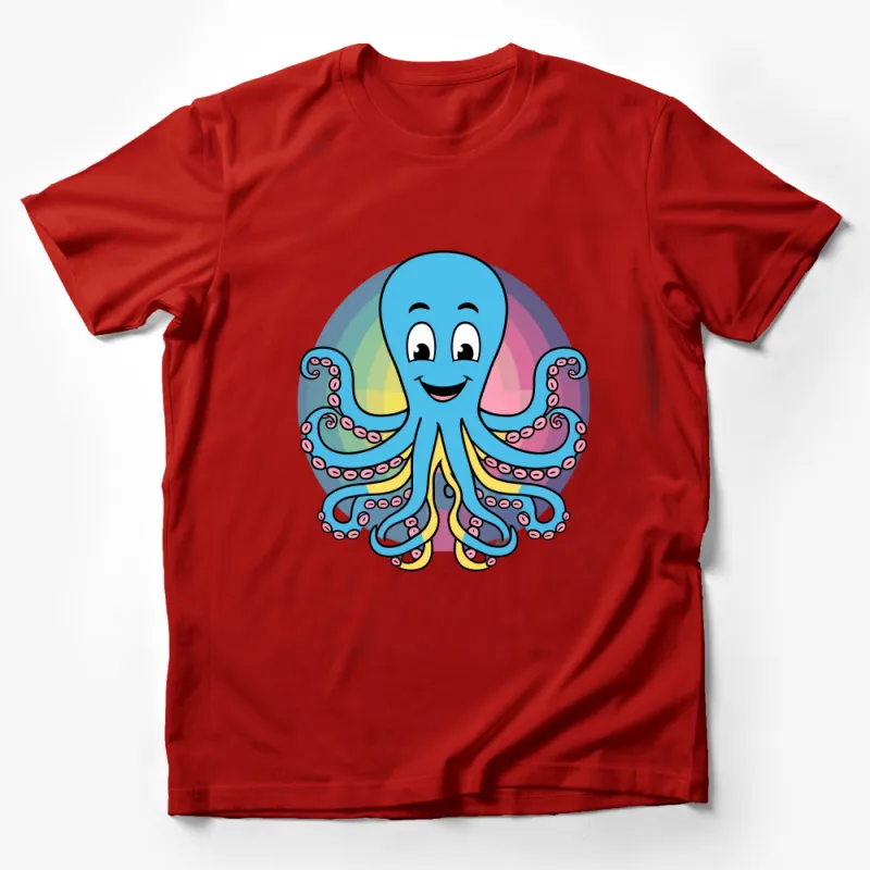 Colorful Rainbow Octopus Cartoon Graphic T-Shirt, Cute Cephalopod Tee for All Ages Male T-Shirt