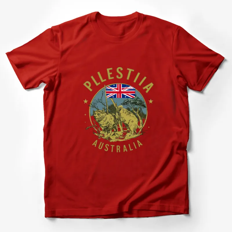 Vintage Pillestia Australia T-Shirt with Wombat Graphic and Flag Design Male T-Shirt