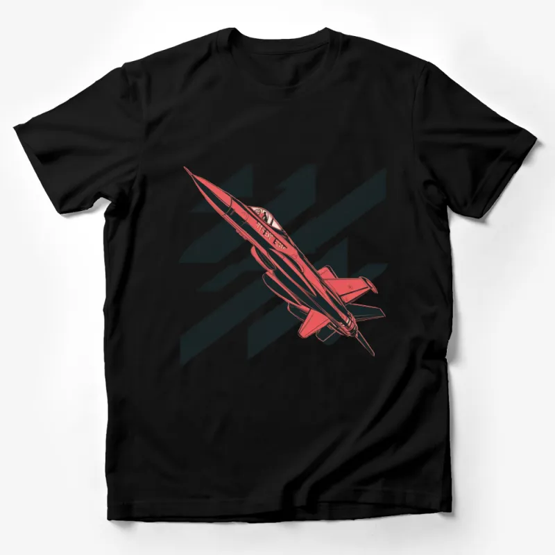 Futuristic Red Jet Fighter Graphic T-Shirt, Unisex Adult Spacecraft Design Tee, Sci-Fi Enthusiast Apparel Male T-Shirt