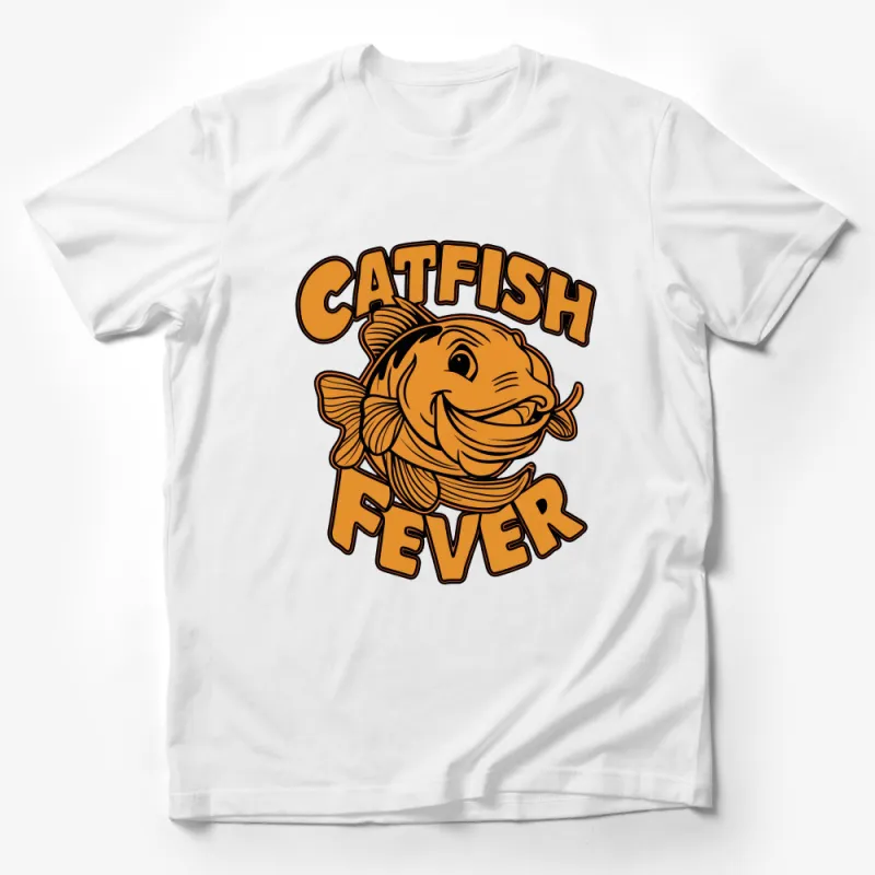 Catfish Fever Graphic T-Shirt, Fishing Enthusiast Tee, Bold Orange Fish Design, Unisex Casual Wear Male T-Shirt