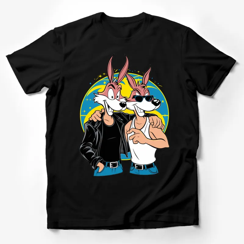 Retro Cartoon Rabbit Duo T-Shirt, Vintage Style Graphic Tee, Cool 90s Nostalgia, Unisex Fashion Male T-Shirt