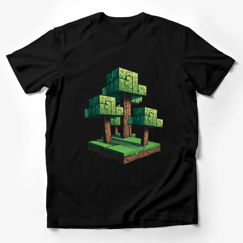 Pixelated Tree Design T-Shirt, Retro Video Game Style Tree Graphic Tee, Unique Digital Nature Art Clothing Male T-Shirt