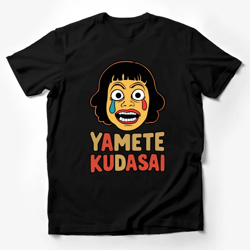 Yamete Kudasai Anime Face T-Shirt, Colorful Cartoon Graphic Tee, Japanese Phrase, Emotional Expression Shirt Male T-Shirt