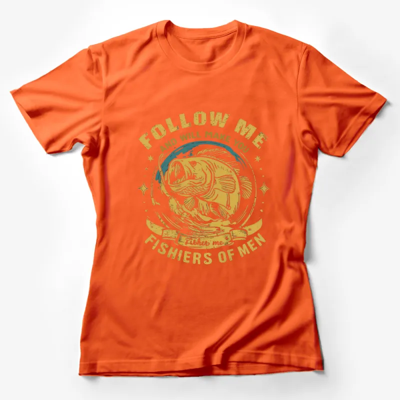 Vintage Fisherman T-Shirt, Follow Me And I Will Make You Fishers of Men, Fishing Graphic Tee, Christian Apparel, Gold Print Female T-Shirt