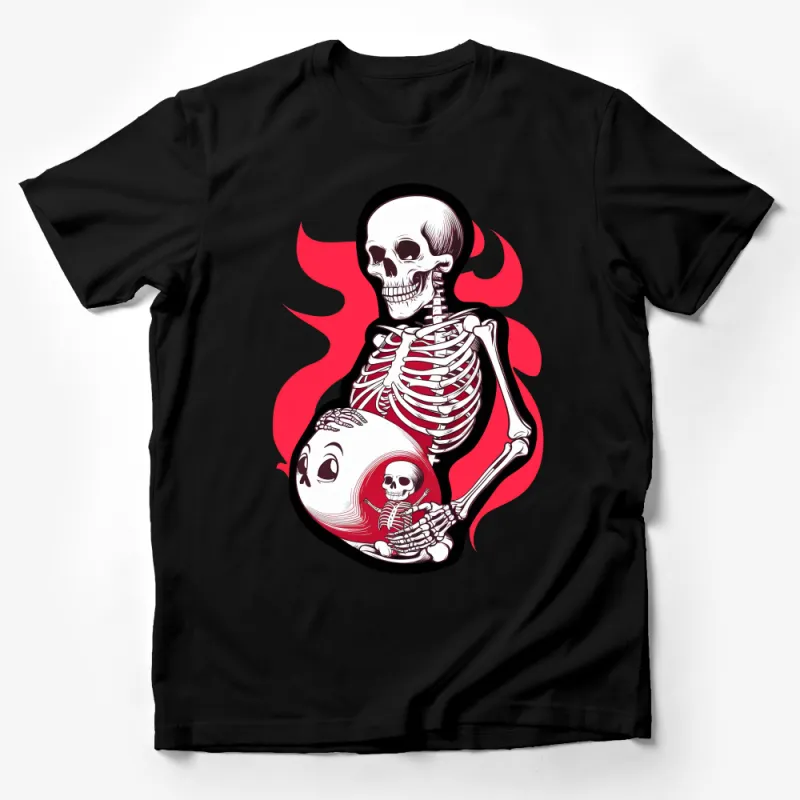 Gothic Skeleton and Ghost T-Shirt, Creepy Skull Graphic Tee, Halloween Spooky Shirt, Men Women Unisex Male T-Shirt