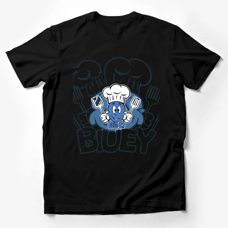 BBQ Buey Cartoon Chef T-Shirt, Funny Cooking Shirt, Graphic Tee for BBQ Lovers, Unisex Male T-Shirt