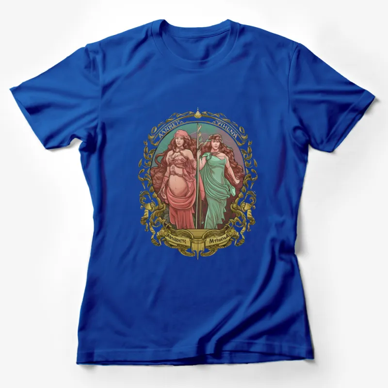 Athena and Ananke Mythical Goddess Art T-Shirt, Vintage Style Graphic Tee, Classical Mythology, Unique Design Female T-Shirt