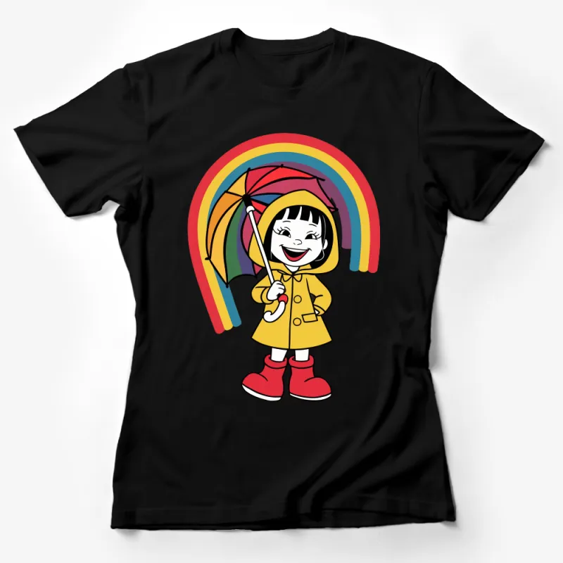 Kids Cartoon Rainbow Girl with Umbrella Graphic T-Shirt, Colorful Casual Top for Children Female T-Shirt