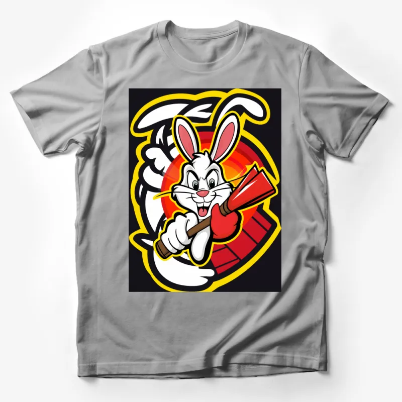 Cartoon Rabbit Graphic T-Shirt, Funny Bunny with Dynamite, Cute Animal Tee, Casual Wear for All Ages, Unisex Male T-Shirt