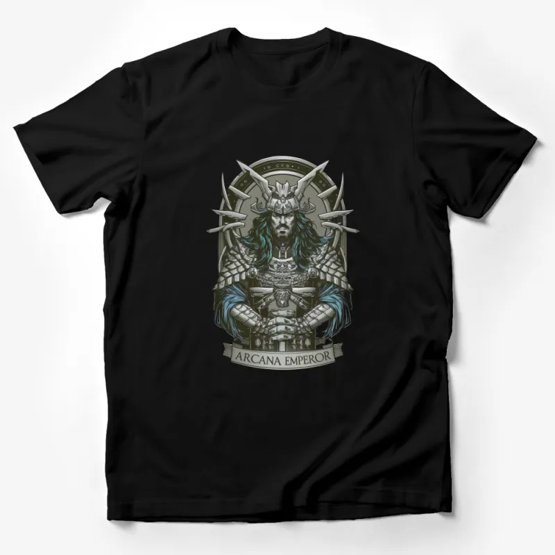 Arcana Emperor Fantasy Warrior Graphic Tee, Vintage Art Style T-Shirt, Cool Mythical Warrior Design Male T-Shirt