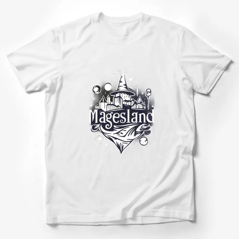 Magesland Fantasy Graphic T-Shirt, Magic Castle Whales Tee, Unique Artistic Shirt for All Ages Male T-Shirt