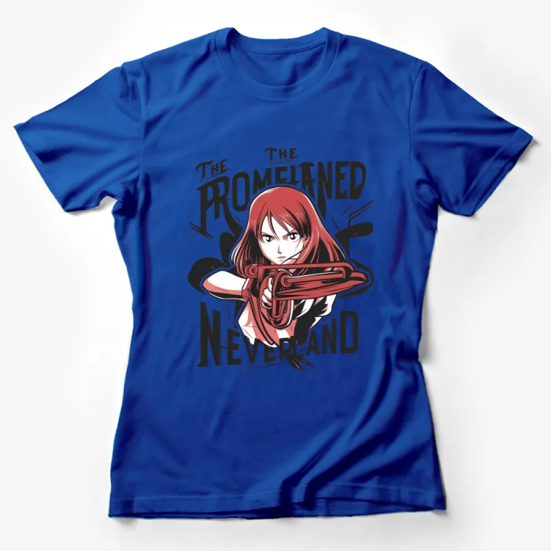 The Promised Neverland Anime T-Shirt, Emma with Weapon, Fan Art Tee, Red and White Female T-Shirt