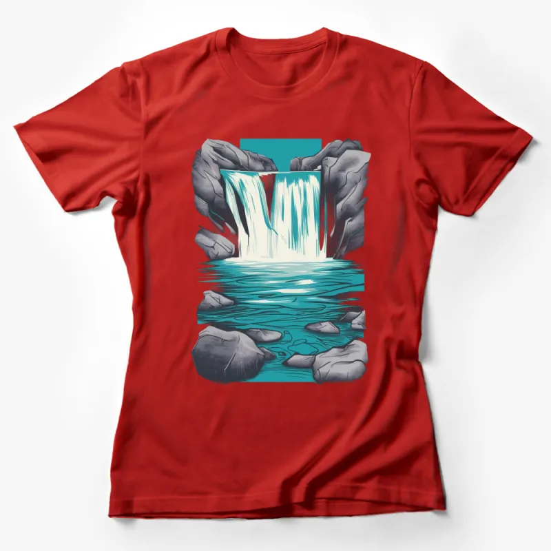 Waterfall Graphic T-Shirt, Nature Inspired Tee, Outdoor Adventure, Unisex Shirt Design, Serene Waterfall Illustration Female T-Shirt