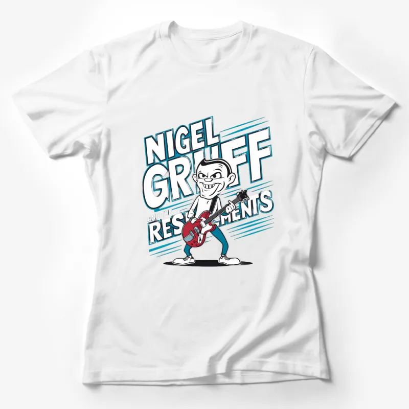 Nigel Gruff Rock Band Graphic T-Shirt, Cool Musician Cartoon Character Top, Unique Guitar Player Tee Female T-Shirt