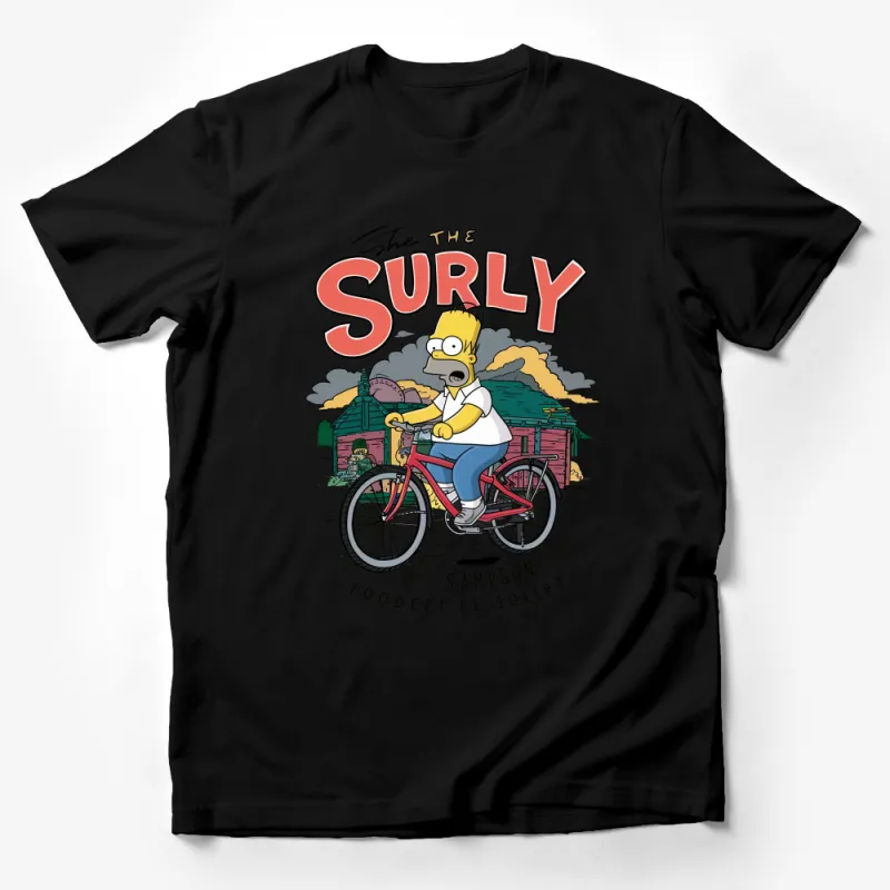 The Surly Sampson Cartoon Character T-Shirt, Fun Bike Riding Graphic Tee, Vintage Style Animation Apparel Male T-Shirt