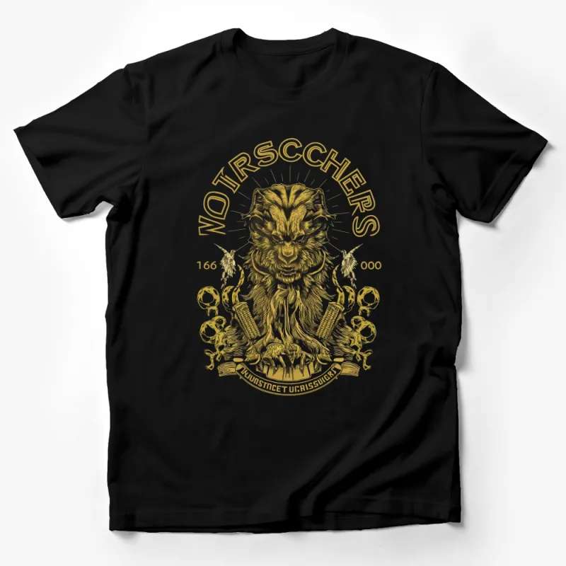 Vintage Tiger Art Graphic T-Shirt, Gold and White Wild Animal Design, Unisex Tee Male T-Shirt