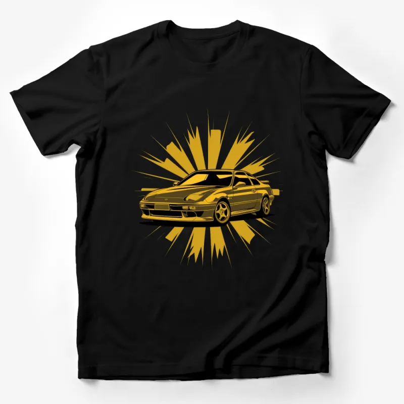 Vintage Car T-Shirt, Golden Race Car Print, Retro Automotive Graphic Tee, Hip Street Style Shirt Male T-Shirt