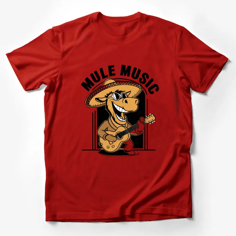 Mule Music Cartoon T-Shirt, Funny Guitar Playing Mule with Sombrero, Unique Musician Gift, Unisex Graphic Tee Male T-Shirt