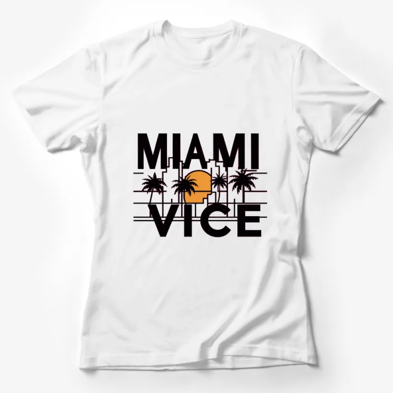 Miami Vice Retro Cityscape T-Shirt, Vintage Sunset Palm Trees Tee, Urban Skyline Graphic Shirt Female T-Shirt