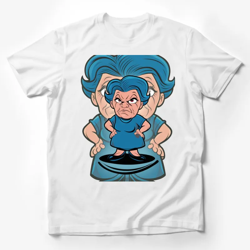 Cartoon Grumpy Old Lady With Blue Hair Funny T-Shirt, Novelty Tee For All Ages Male T-Shirt