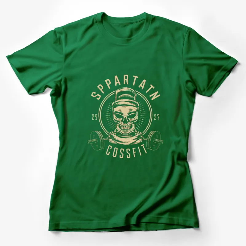 Vintage Spartan Skull CrossFit T-Shirt, Fitness Skull Graphic Tee, Barbell Weightlifting Shirt, Gym Enthusiast Gift Female T-Shirt