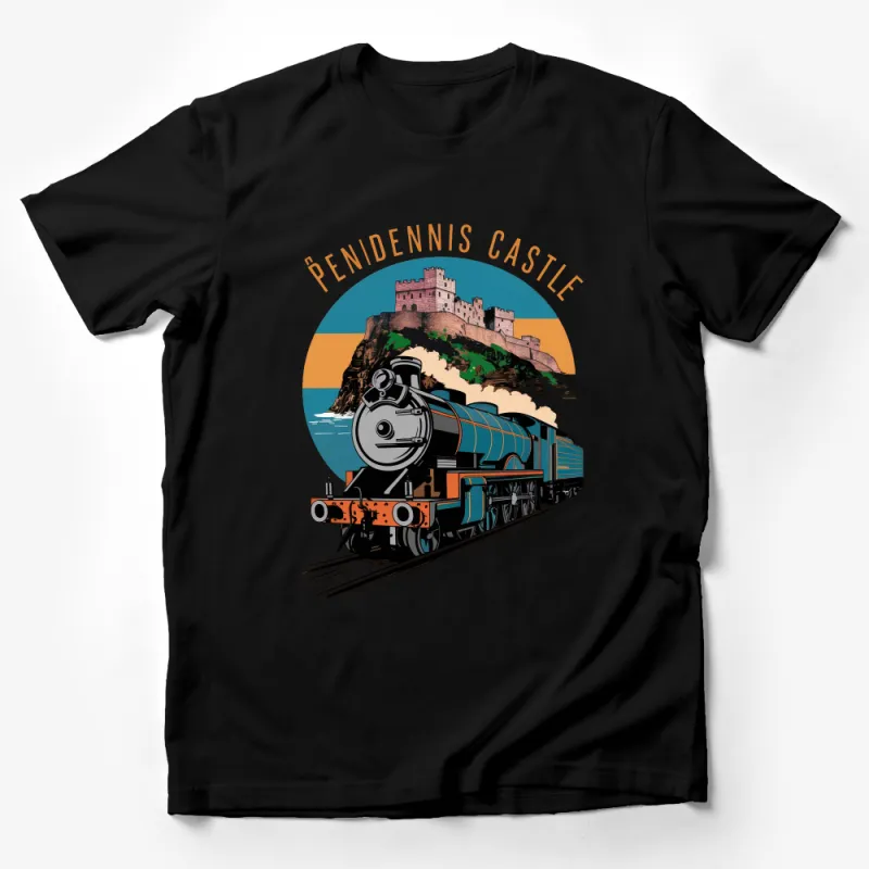 Pendennis Castle and Train Graphic T-Shirt, Vintage Train Art, Travel Lover Tee, Unisex Male T-Shirt