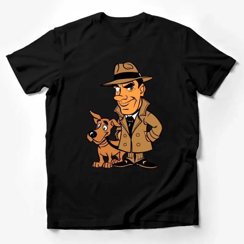 Vintage Detective and Dog Cartoon T-Shirt, Classic Sleuth and Pet Graphic Tee, Unisex Adult Clothing Male T-Shirt