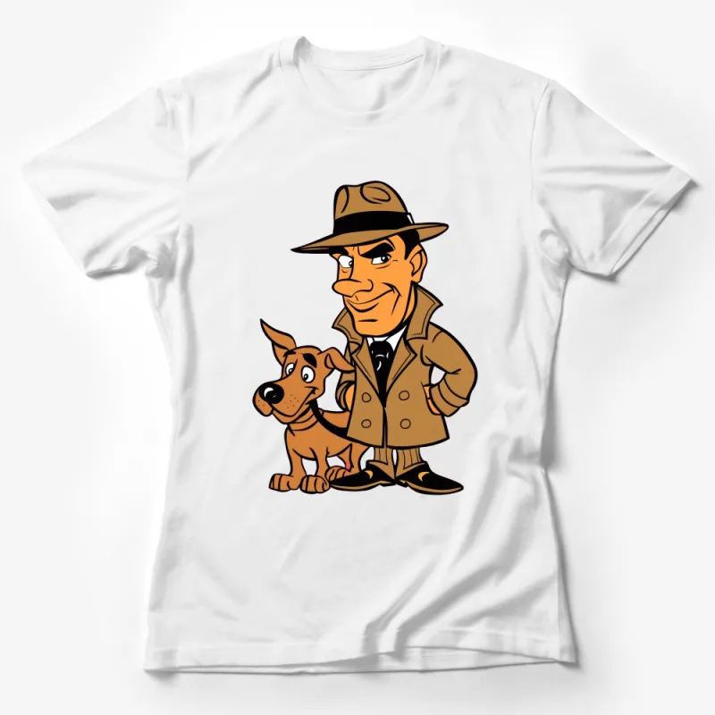 Vintage Detective and Dog Cartoon T-Shirt, Classic Sleuth and Pet Graphic Tee, Unisex Adult Clothing Female T-Shirt