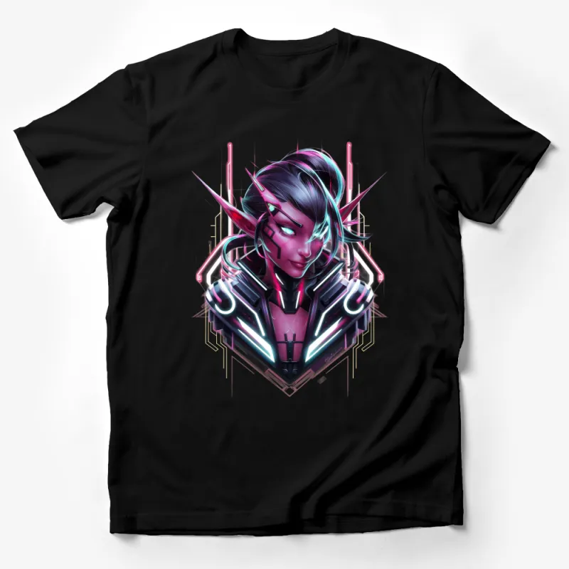 Futuristic Cyborg Elf Graphic T-Shirt, Cool Sci-Fi Fantasy Art Tee, Unique Gamer Clothing Unisex Male T-Shirt