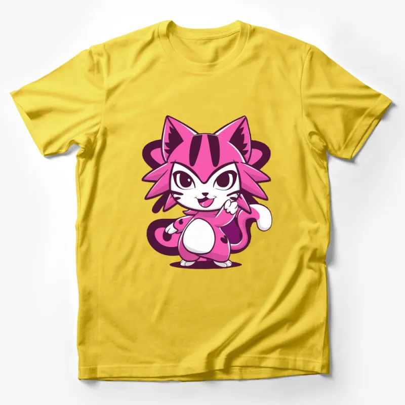 Cute Pink Cat Anime Character T-Shirt, Adorable Manga Style Kitten Shirt for Kids and Adults Male T-Shirt