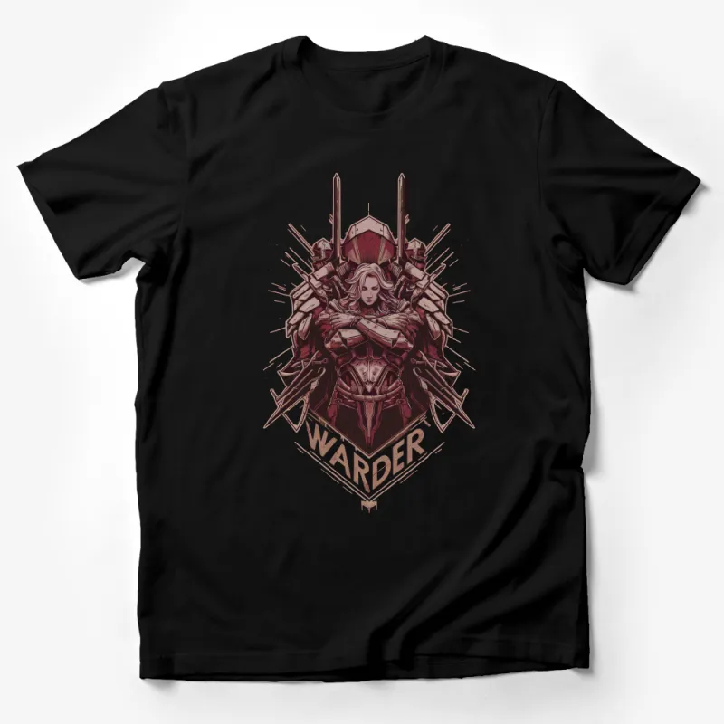 Fantasy Warrior Woman T-Shirt, Medieval Armor Graphic Tee, Unique Female Knight Design, Gift for Fantasy Lovers Male T-Shirt