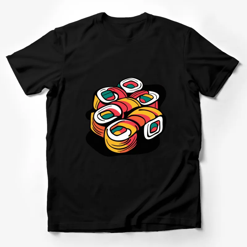 Colorful Sushi Roll Graphic T-Shirt, Cute Sushi Lover Tee, Unisex Sushi Shirt, Foodie Apparel, Casual Streetwear Top Male T-Shirt