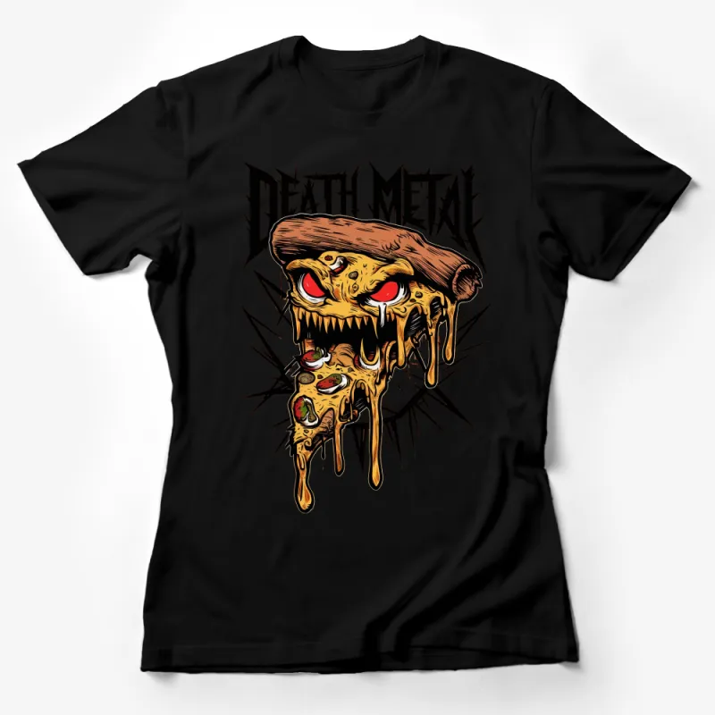 Death Metal Pizza Monster T-Shirt, Unique Graphic Tee, Horror Music Fans Apparel, Unisex Female T-Shirt