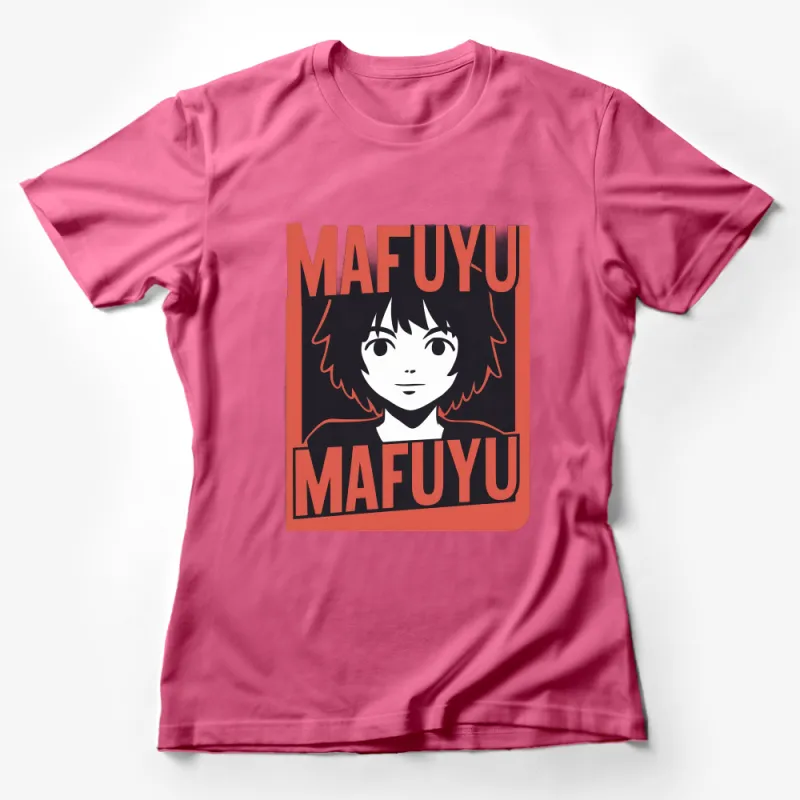 Mafuyu Anime Character Bold Graphic T-Shirt, Unisex Manga Tee, Vibrant Red and Black Female T-Shirt