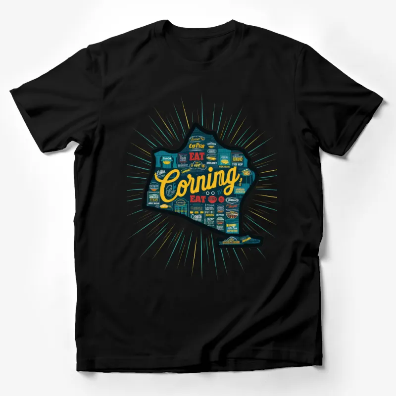 Vintage Corning New York Food Festival Graphic T-Shirt, Retro Style Colorful Tee, Unique Gift for Foodies Male T-Shirt