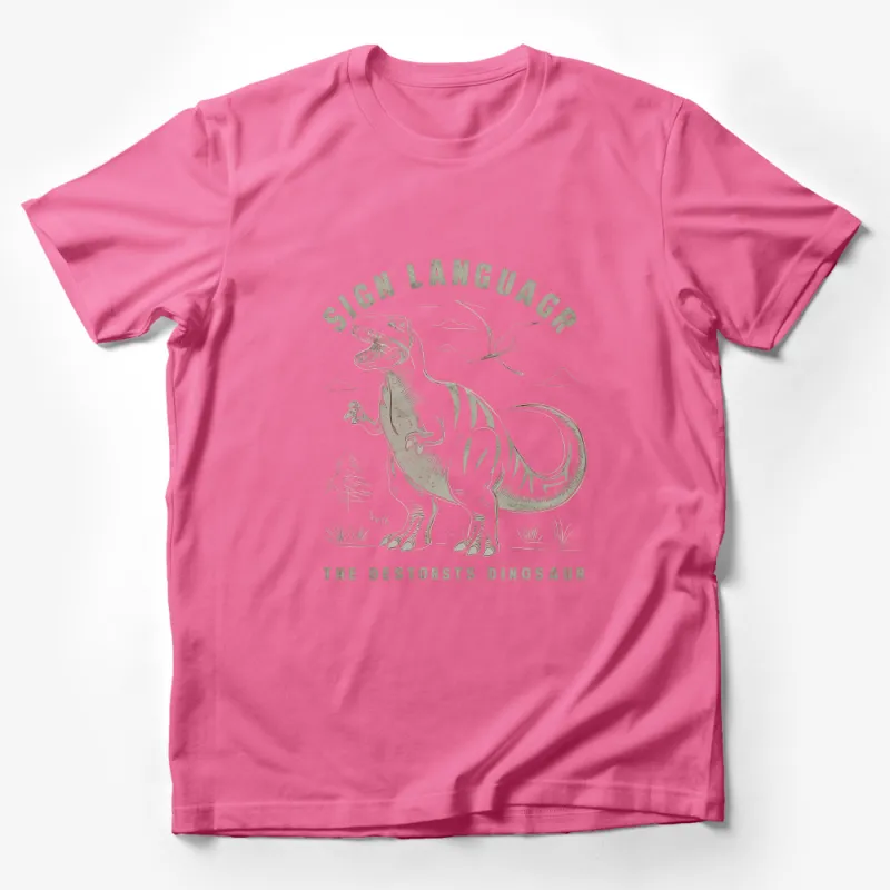 Sign Language Dinosaur T-Shirt, Unique Graphic Tee, Vintage Style Dinosaur Design Unisex Shirt Male T-Shirt