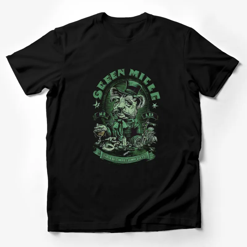 Vintage Green Militia Bear T-Shirt, Unique Animal Soldier Graphic Tee, Army Themed Casual Wear Male T-Shirt