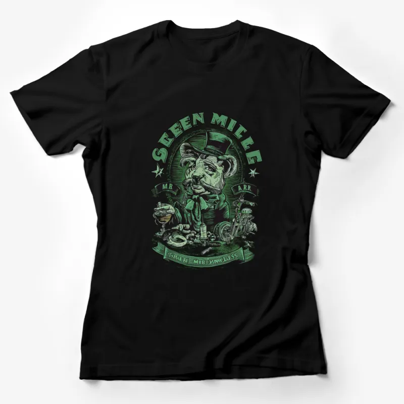 Vintage Green Militia Bear T-Shirt, Unique Animal Soldier Graphic Tee, Army Themed Casual Wear Female T-Shirt