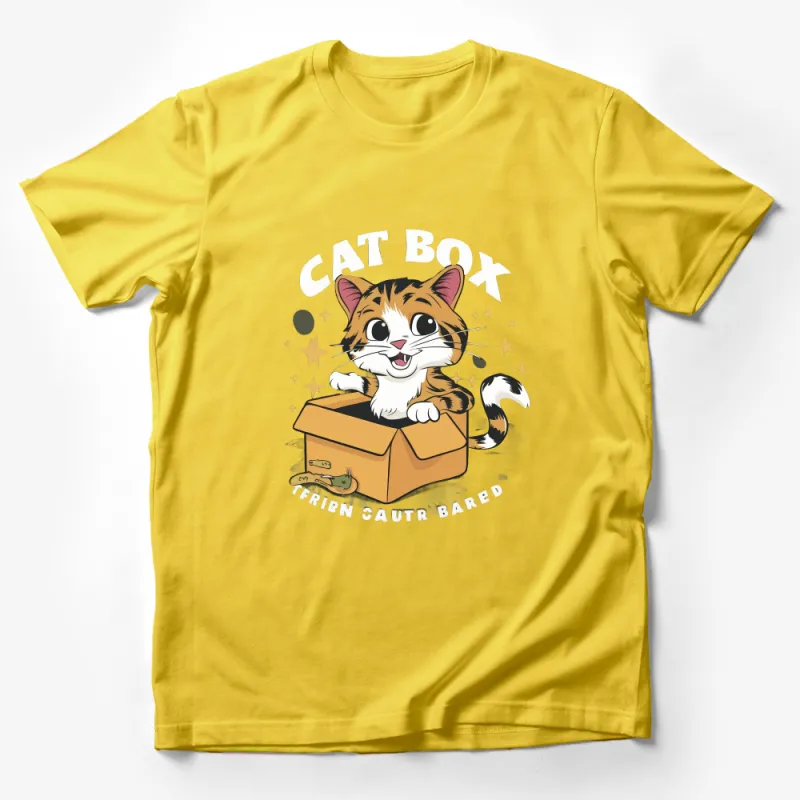 Cute Cat T-Shirt, Orange Tabby in a Box, Whimsical Cat Lover Gift, Unisex Graphic Tee for All Ages Male T-Shirt